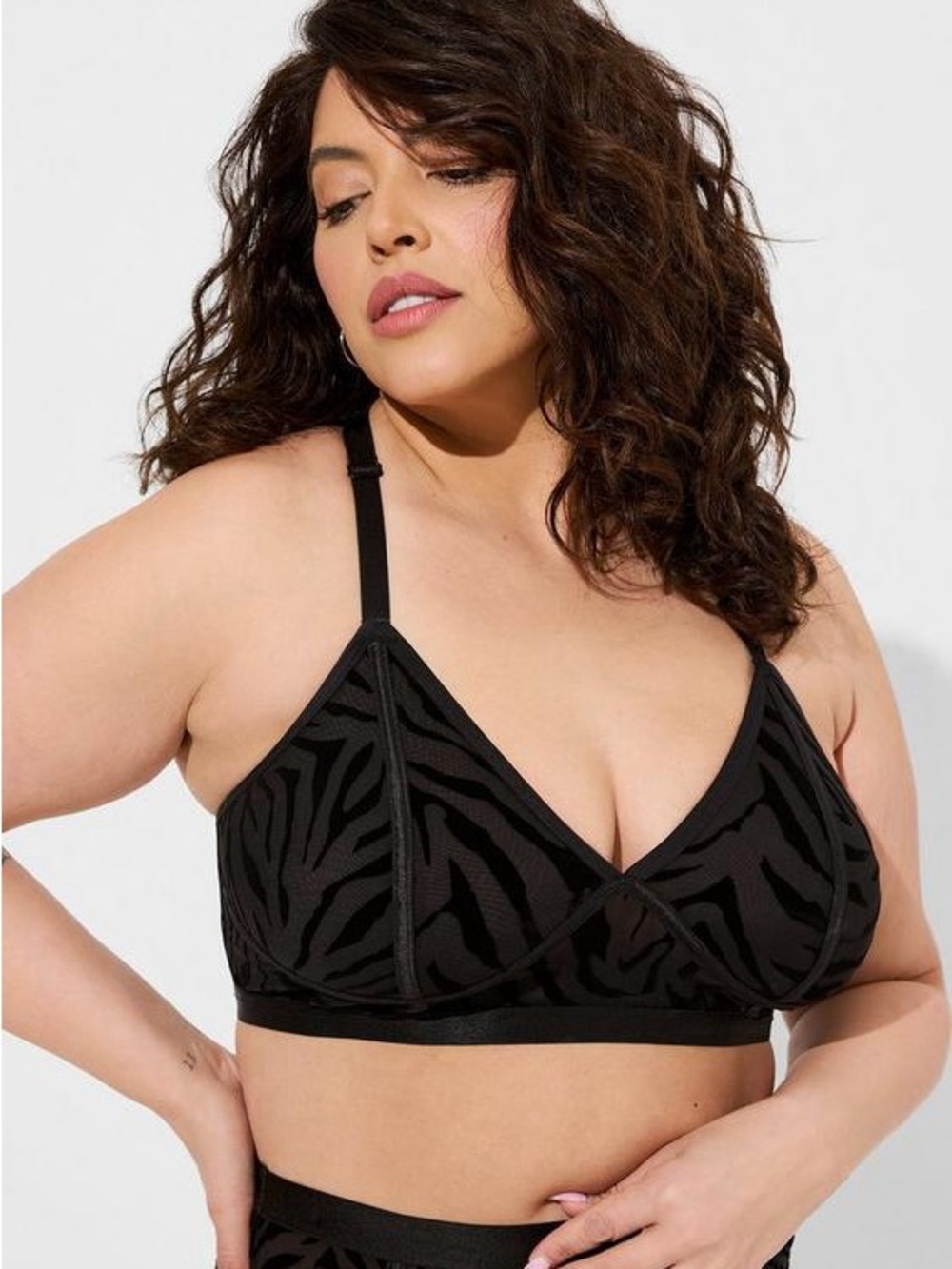 Torrid Zebra Black Flocked Mesh Bralette Velvet Burnout - Size 2